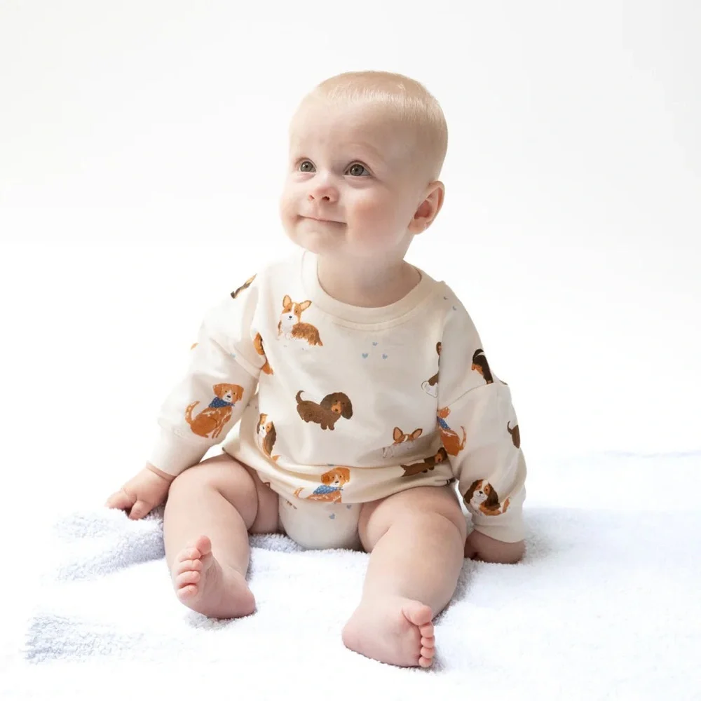 Angel Dear Cream Sweatshirt Bubble Romper Dogs Puppies 0-3 3-6 months